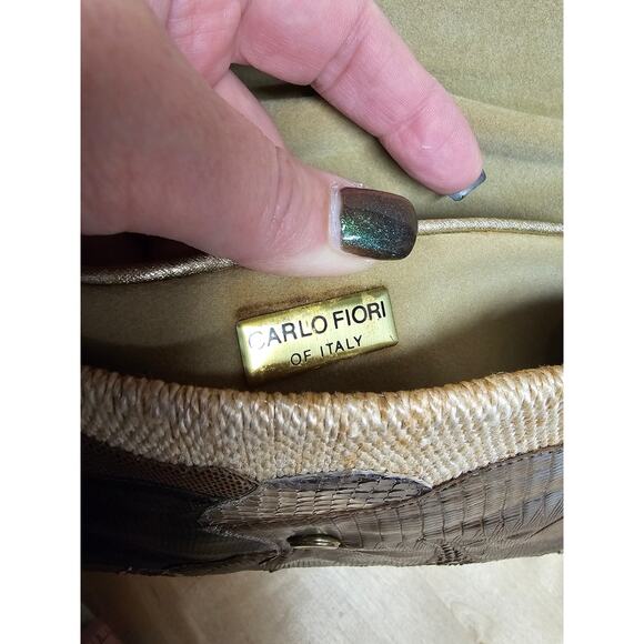 Carlo Fiori Vintage Envelope Straw & Snakeskin Clutch W/ Snap Closure - Picture 7 of 12